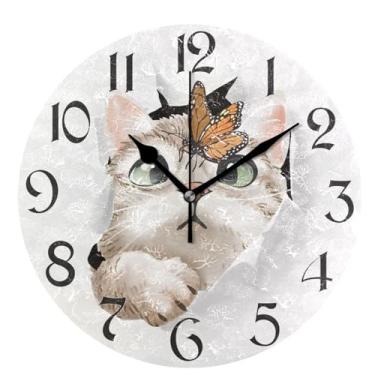 Imagem de Relógios de parede fofos de borboleta de gato, operados por bateria, 25,4 cm, silencioso, sem tique-taque, silencioso, relógio de mesa para sala de estar, casa, escritório, escola, cozinha