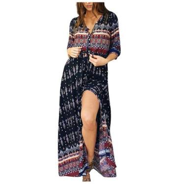 Imagem de Vestido cardigã feminino sexy de férias vestido de praia com estampa d