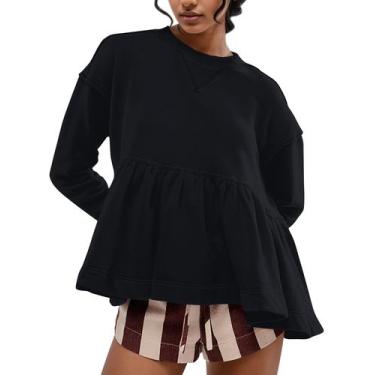 Imagem de Moletom MISSACTIVER Ruffle Hem Babydoll para mulheres, preto