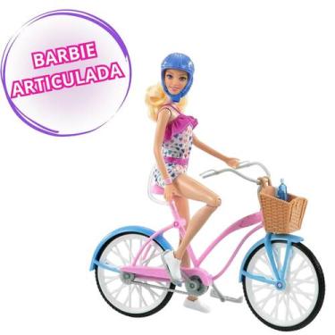 Imagem de Boneca Barbie Ciclista Original Mattel Com Bicicleta Rosa Capacete Gar