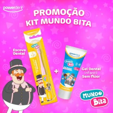 Imagem de Kit Escova Dental Infantil Rosa Mundo Bita Powerdent + Creme Dental Sem Flúor Bebê I Meu primeiro Dentinho