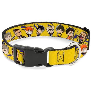 Imagem de Coleira para animais de estimação Crunchyroll, fivela de plástico para coleira de cachorro, postura de aquecimento do jogador de vôlei Haikyu Chibi, amarela, 38 a 61 cm de largura