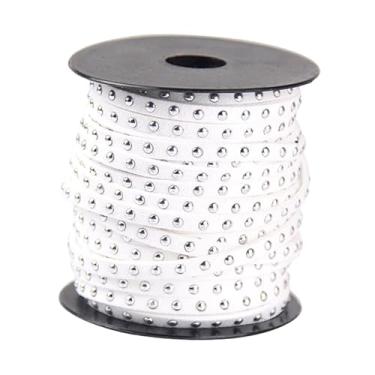 Imagem de Tachiuwa Cordão de camurça sintética cravejado, 20 jardas, faça você mesmo, liga semicircular com rebites, fita de cordão para bolsas, decoração de casa, Branco Prateado