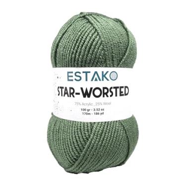 Imagem de Estako Fio penteado estrela - 75% acrílico 25% lã - peso médio macio #4-100 g (3,52 oz) - 170 m (186 jardas) - fio de crochê e tricô (44067 - grama)