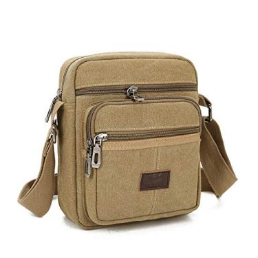 Imagem de Bolsa masculina de lona bolsa tiracolo pequena bolsa tiracolo bolsas de trabalho vintage multifuncional, Caqui, Medium, Cáqui