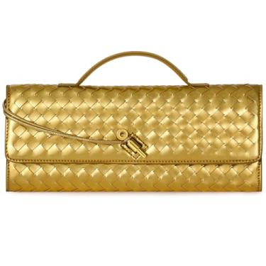 Imagem de XquiziFit Bolsas de mão femininas de tecido de couro para noite bolsas de ombro femininas transversais, Ouro PU, One Size