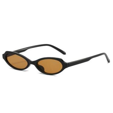 Imagem de Óculos de Sol Masculinos com Armação Pequena Estilo Olho de Gato, Lentes Ovais UV400, Estilo Punk Feminino, Ideais para Esportes ao Ar Livre, Corrida e Ciclismo, Cor Chá Preto