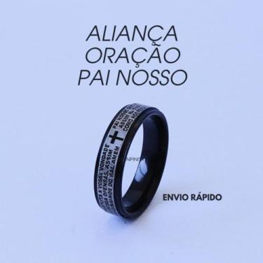 Imagem de Aliança Oração Pai Nosso Titânium 6mm Anatômica Antialérgico Envio hoj