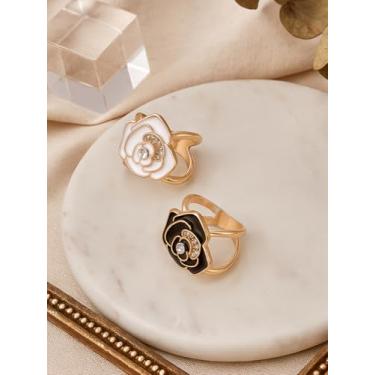 Imagem de 2 peças de liga de cor mista strass cachecol clipe com acrílico, branco preto flor cachecol anéis fivela e slides para lenços de seda, camisas, chapéus, xales, saias, cerca de 21,5 x 22,5 mm