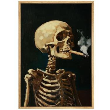 Imagem de Arte de parede de esqueleto humano pintura de caveira vintage impressão de academia escura pintura gótica escura pôster de esqueleto engraçado imagem moderna de Halloween ossos góticos arte de parede