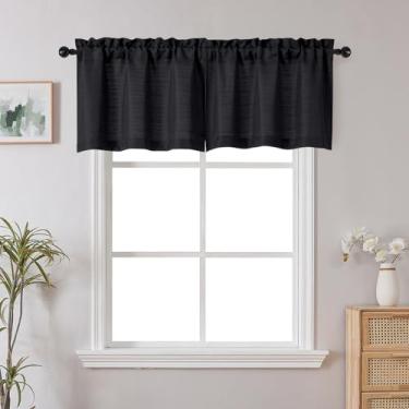 Imagem de Chyhomenyc Saia preta para janelas, cortina de linho sintético texturizada pequena janela de cozinha para sala de estar, banheiro, café, lavanderia, porão, 76 cm x 45 cm, 2 peças
