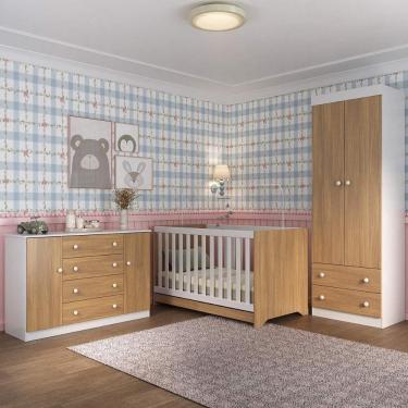 Imagem de Quarto de Bebê Completo com Berço Americano 3 em 1 Encanto Multimóveis MP4593 Madeirado/Off White