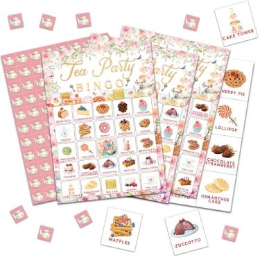 Imagem de Cartas de jogo de chá de bingo, tema floral rosa jogo de bingo para adultos amigos grupo grande, presentes ideais para atividades de festas de chá de jardim floral, festas de aniversário, flores