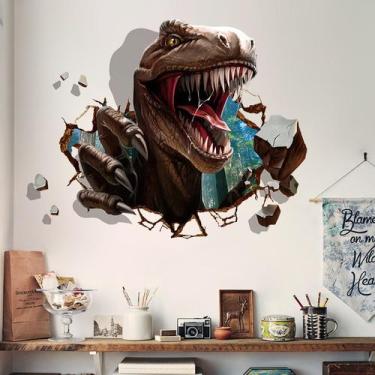 Imagem de Adesivos de parede 3D Dinosaur T-Rex Breaking Wall 60x90cm PVC - yiwei