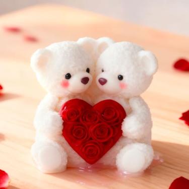 Imagem de Vela cilíndrica de coração de urso rosa e molde de resina - moldes de silicone de fundição de resina para decoração de casa e fabricação de velas, molde espiral ondulado