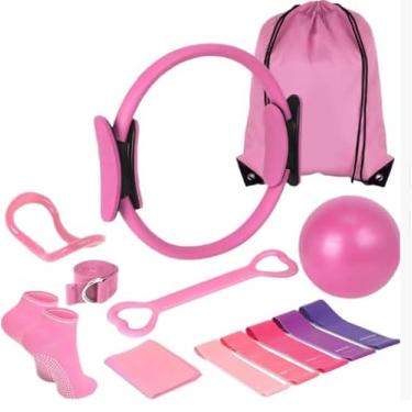 Imagem de Blpoxars Kit de pilates para mulheres – Conjunto de anel e bola de Pilates, argola mágica com 5 faixas de resistência, essenciais de fitness compacto para tonificação e fortalecimento