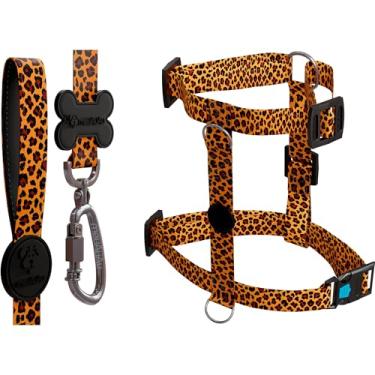 Imagem de Kit H 3 em 1 Com Peitoral H Para Cachorro, Guia Tradicional e QR Code Localizador (Onça, G)