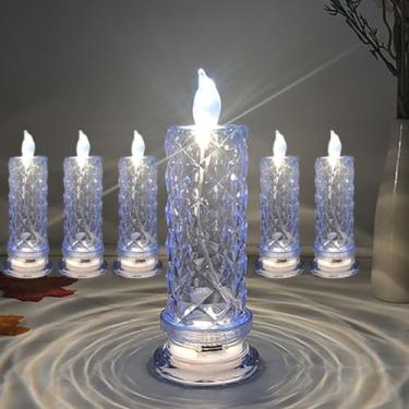 Imagem de Velas de LED sem chama com sombra rosa, luzes de cristal operadas por bateria para dia dos namorados, aniversário, casamento e decoração de casa de Natal (rosa azul, 6)