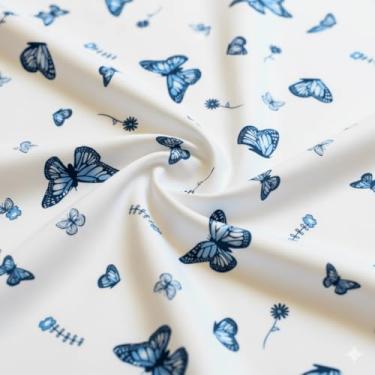 Imagem de Tecido Percal Liso e Estampado de Algodão 180 Fios 2,50m de Largura, 80% Algodão, 20% Poliéster (Borboleta Azul)