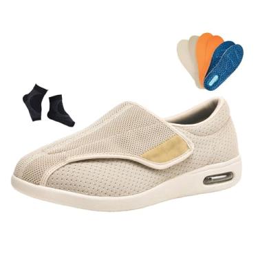 Imagem de Calçado Ortopédico Masculino Diabéticos, Calçado Masculino Para Idosos Com Artrite Edema E Inchaço Ajustável Para Diabéticos, Fecho Amplo Leve Respirável Antiderrapante, Ortopédico(Beige,47 EU)