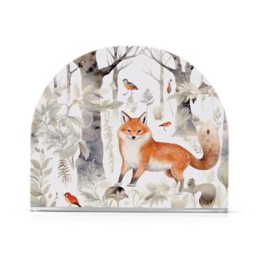 Imagem de Wassud Porta-guardanapos de acrílico Fox and Birds, dispensador de guardanapos de papel moderno em forma de U para mesa, cozinha, sala de jantar, bancada 1 peça (comporta 50-60 guardanapos)