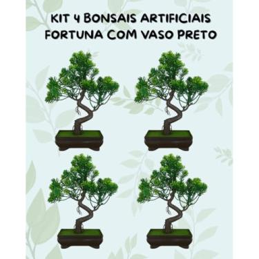 Imagem de Genérico, Kit 4 Bonsais Artificiais Fortuna – Beleza Zen em Vaso Preto
