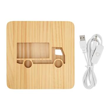 Imagem de Lâmpada de escultura em madeira 3D em forma de carro com design oco luz branca quente pinho luz noturna lâmpada de cabeceira para quartos sala de estar