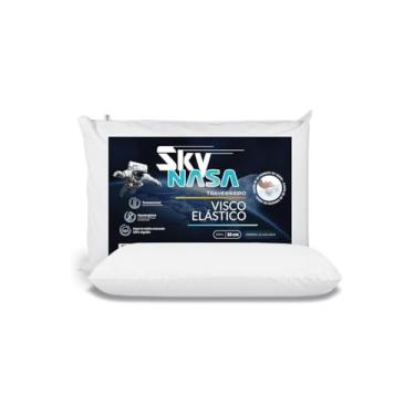 Imagem de Travesseiro Viscoelástico Basic Sky, Espuma Termo Sensível, 42x63x10 cm, Branco, Capa 100% Algodão, Hipoalergênico