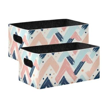 Imagem de xigua Conjunto de 2 caixas de armazenamento listradas, cubo de armazenamento dobrável, organizador de cestas de armazenamento para brinquedos, livros, prateleiras, armário, lavanderia, berçário
