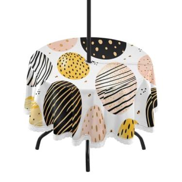 Imagem de CEBUGI Toalha de mesa redonda para uso ao ar livre, ovos de Páscoa, impermeável, com orifício Umberlla, capa de mesa lavável para pátio, cozinha, sala de jantar, 152 cm