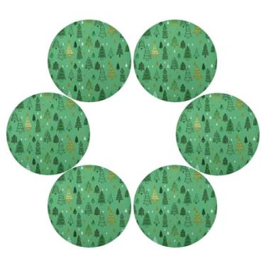 Imagem de Wassud Jogo americano conjunto de 6 tapetes de mesa redondos verdes para cozinha e jantar tapetes laváveis resistentes ao calor para decoração de mesa 39 cm