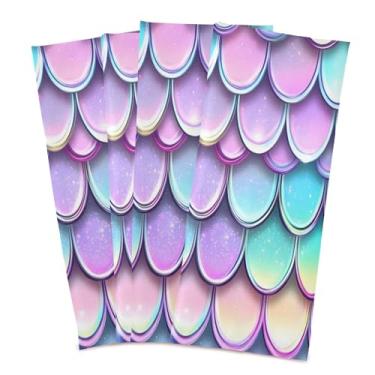 Imagem de xigua Conjunto de 6 toalhas de prato de cozinha com escamas de peixe arco-íris, macias e altamente absorventes de secagem rápida para limpeza de pratos e limpeza manual, 71 x 45 cm