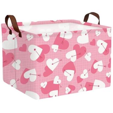 Imagem de MYFLOCY Cesta grande para o dia dos namorados, caixa de armazenamento em forma de coração para presentes, caixas de armazenamento de tecido, organizador de brinquedos dobráveis com alças, decoração de