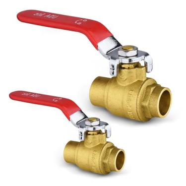 Imagem de Niikappu Pacote com 2 válvulas de esfera, válvula de fechamento vermelha de 1/2 polegada, válvula de esfera de desligamento de porta completa de latão sem chumbo para água quente e fria, certificação