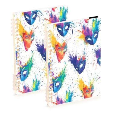 Imagem de Burbuja Cadernos de máscaras de carnaval e salpicos coloridos, papel pautado universitário A5 com 60 folhas, fichário para diário, escritório, 2 unidades