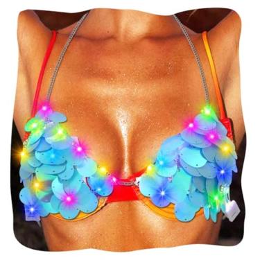 Imagem de REETAN Sutiã de LED para mulheres com lantejoulas iridescentes iluminadas (azul)