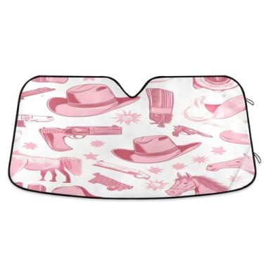 Imagem de Qilmy Chapéu de cowboy norte-americano e arma de para-brisa de carro, protetor de viseira dobrável, mantém a frescura, bloqueia raios UV e acessórios para proteger carros, SUVs, caminhões-(L) 892