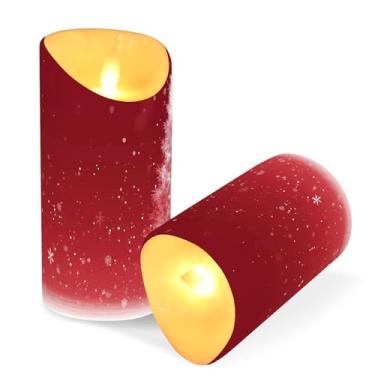 Imagem de ATTX Pacote com 2 velas de árvore de Natal na neve sem chama – 7,6 cm x 9,9 cm de LED com controle remoto e temporizador para casa, casamento, decoração de acampamento #203