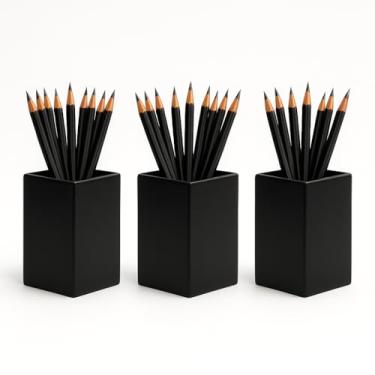 Imagem de Organizador Minimalista, Porta Lapis Treco Canetas Home Office, Porta Pincel, Acrilico, Mesa, Escritorio, Porta Maquiagem, Suporte, Base Lapizeira, Porta Coisa, (Kit com 3 Preto)