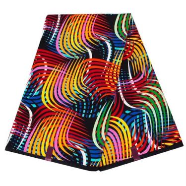 Imagem de ANNINGWAX 6 jardas tecidos africanos Kente cor brilhante poliéster tecido africano Ankara costura para artesanato