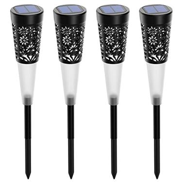 Imagem de 4PCS Lâmpada de Jardim Solar com Design Esvaziado Controle Luz Sensível IP55 Água Bateria Recarregável Integrada 600mAh
