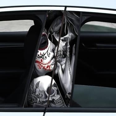 Imagem de AuMoHall 2 peças de adesivos criativos de caveira gráfica B pilar decalque impresso HD adesivos de pilar central de carro de vinil personalizado decalques de pilar de porta de carro 50 cm x 25,5 cm