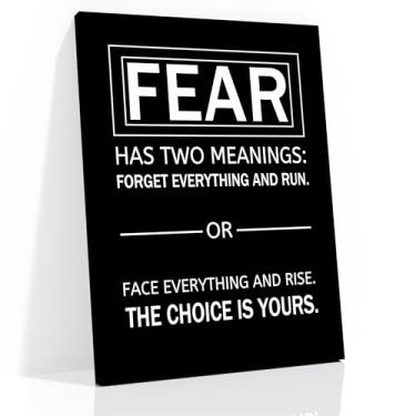 Imagem de Pôster motivacional em tela arte de parede impressão de imagem decoração de casa medo tem dois significados citações pintura positiva arte para quarto moderno escritório local de trabalho academia