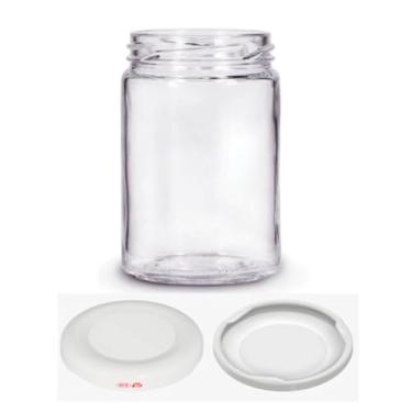 Imagem de Kit 100 unidades - Pote de vidro Redondo Conserva 350ml - Tampa Branca
