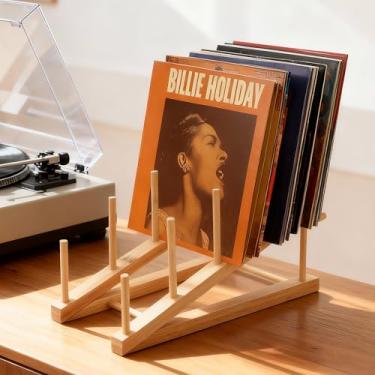 Imagem de Vovapis Armazenamento de discos de vinil de madeira vintage – Suporte durável para toca-discos e organizador de LP, serve para 80 a 100 álbuns, prateleira de exibição retrô para decoração de casa