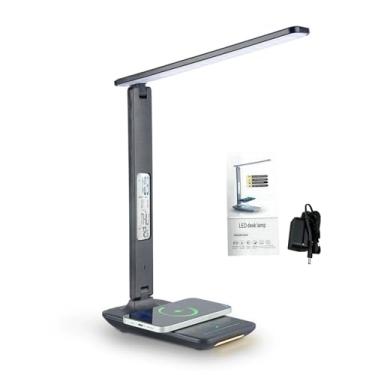 Imagem de Luocute Lâmpada de Mesa LED, Giratória Com Carregamento Sem Fio, 5 Temperaturas de Cor, Controle de Toque, Luz Noturna Regulável, Display HD Com Alarme de Temperatura de Data e (TX2260 Preto com