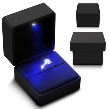 Imagem de YJCBOX Caixa de anel de luz LED para exibição de casamento de noivado caixa de armazenamento elegante caixa de presente de joias (preto)