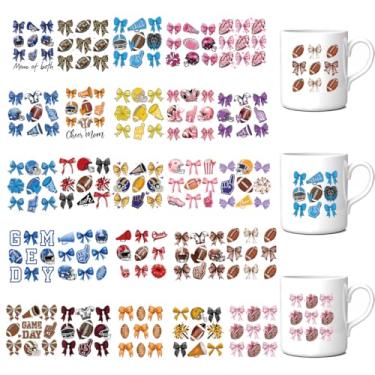 Imagem de Obookey 25 peças de envoltórios de copo de futebol americano UV DTF, adesivos de futebol americano à prova d'água para garrafa de água de 473 ml, adesivos esportivos coloridos para copos de vidro