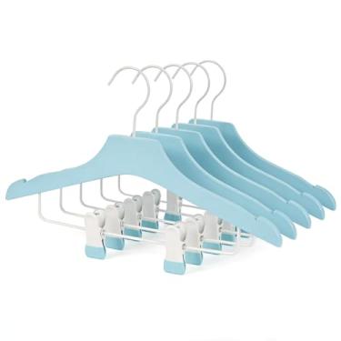 Imagem de HELEE Cabides de madeira ultrafinos azuis de 32,3 cm para armário infantil, 20 peças, cabides de madeira para bebês, recém-nascidos, calças, calças de ganga, economia de espaço, resistente, durável