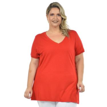 Imagem de Blusa feminina decote v malha fria plus size fenomenal(sem elasticidade) Laranja 56-Unissex